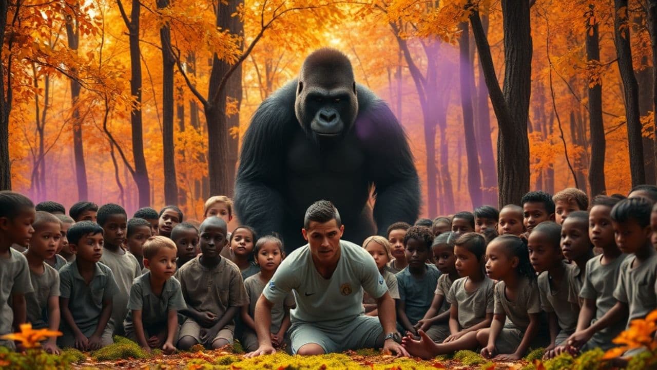 Sixty Kids Fight Purple Gorilla and Ronaldo