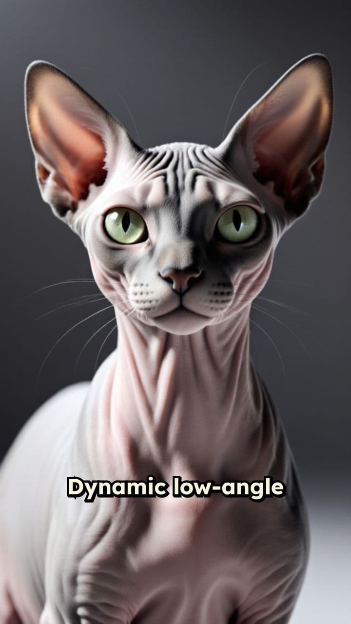 Gato Sphynx en pasarela surrealista