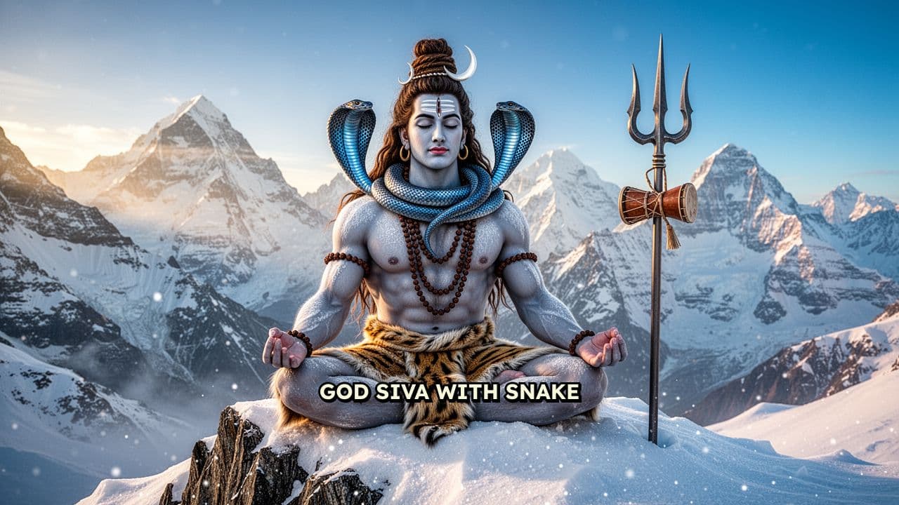 Lord Shiva Meditating in Snowy Mountains