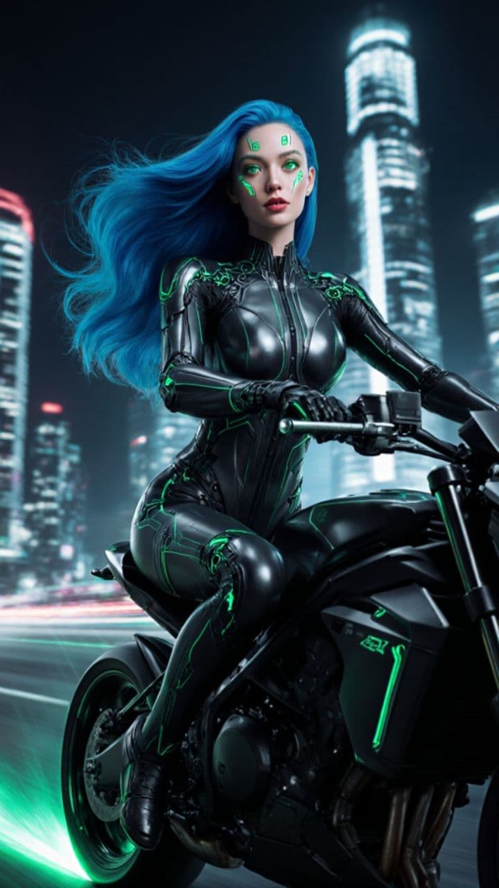 Futuristic Cyborg Biker Girl