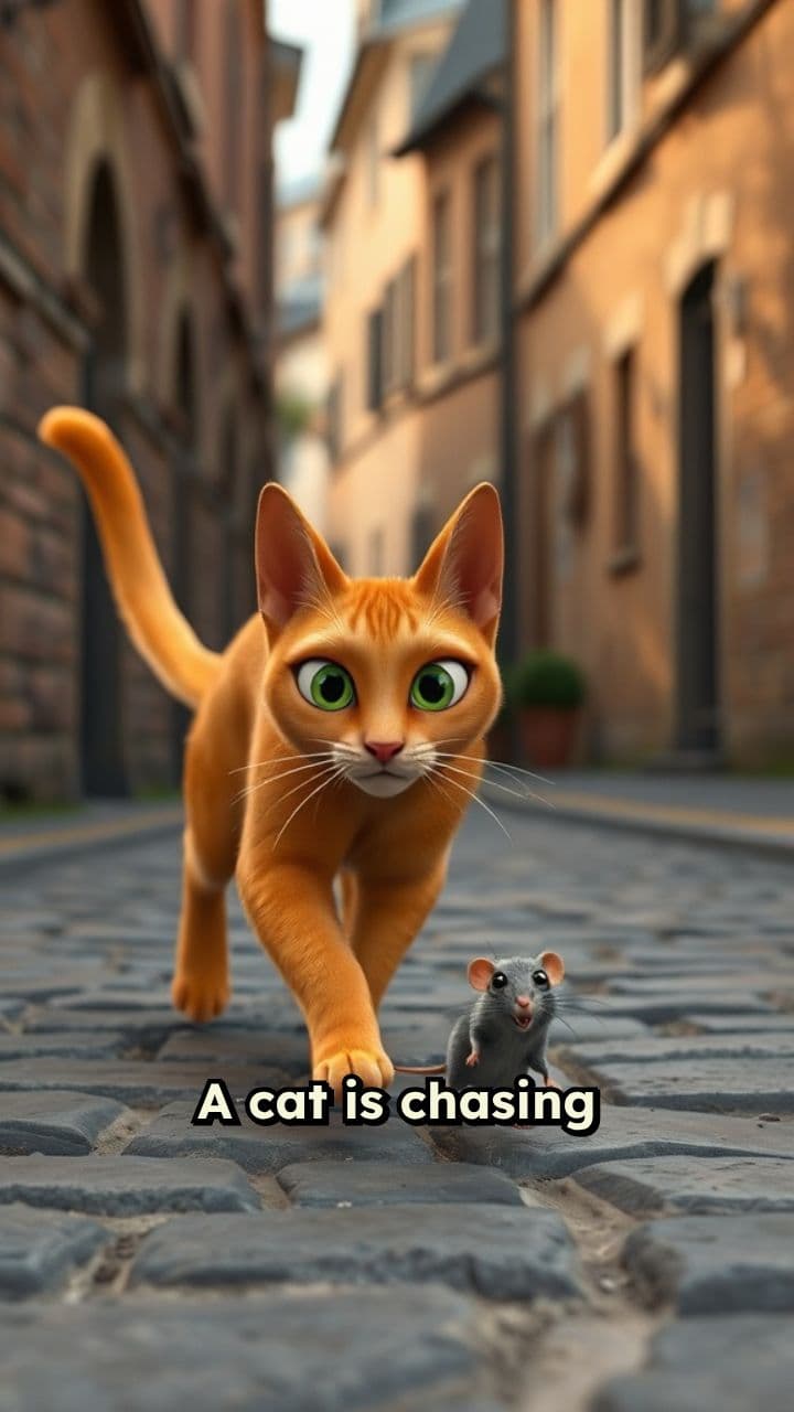 Cat Chasing Mouse in the Street