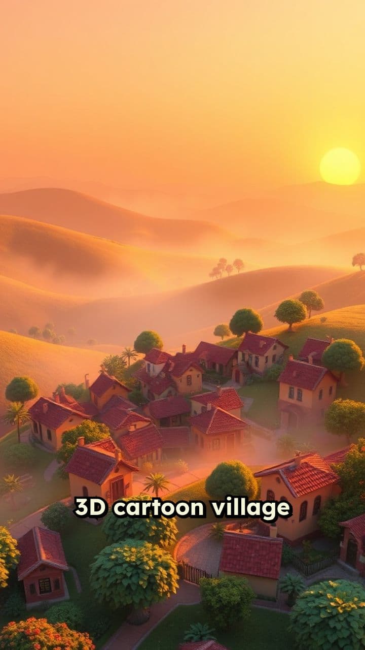 Sunrise in a 3D Cartoon Village