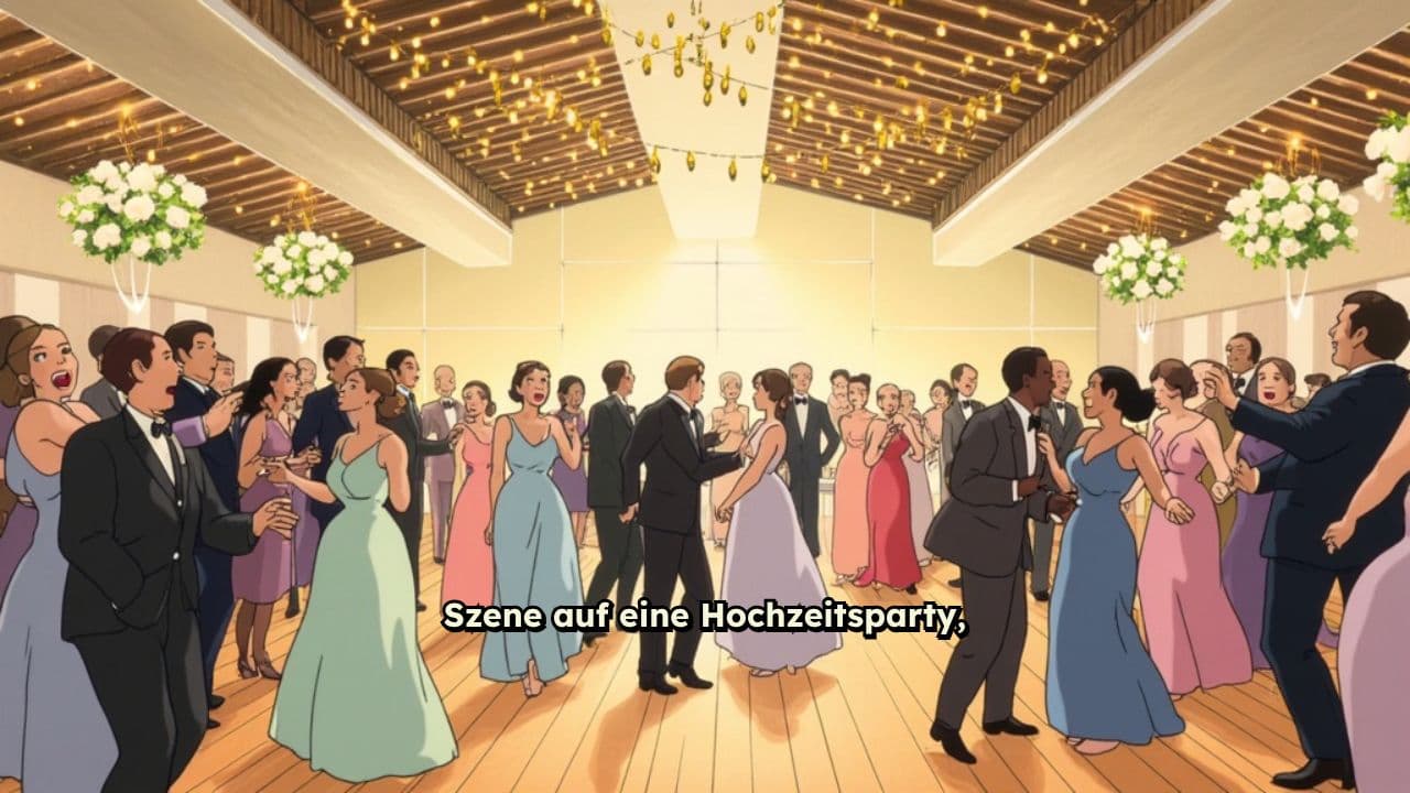 Hochzeitsparty mit Erinnerungen auf der Leinwand