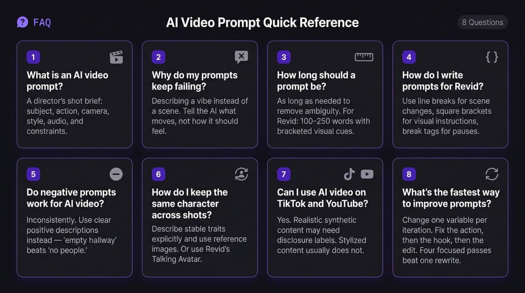 Common questions about writing AI video prompts