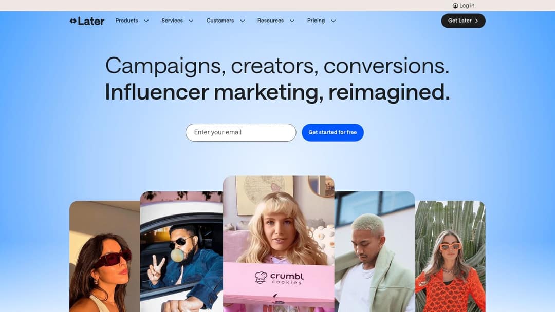 Later homepage headline about campaigns, creators and conversions above creator photos