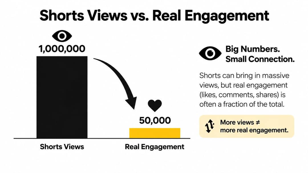 A chart showing that 1,000,000 YouTube Shorts views result in only 50,000 engagements, highlighting low audience connection.
