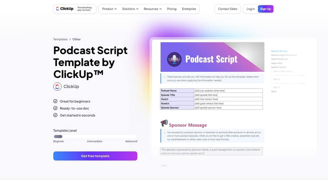 12\. ClickUp (General Podcast Script Template)