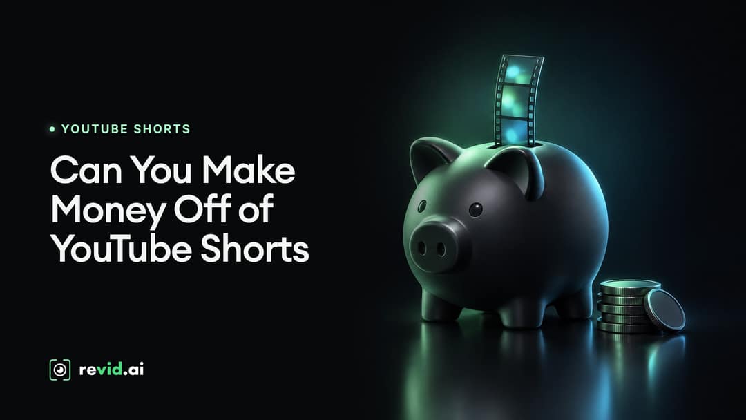 Can You Make Money Off of YouTube Shorts: A piggy bank with a vertical film strip slipping into its coin slot, next to a small stack of coins