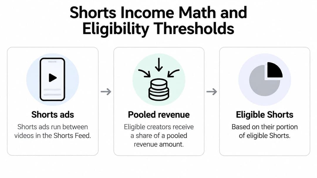 A diagram explaining how revenue is calculated and shared for creators on YouTube Shorts.