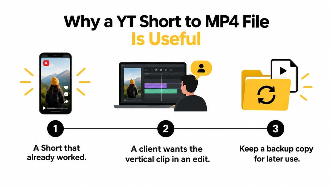 An infographic showing the benefits of converting a YouTube Short to an MP4 video file format.